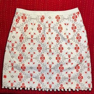 NWT Anthropologie Embroidered Mini Skirt White and Red Size 6